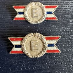 Pair WWII Army Navy "E" Award Pins - Sterling Silver - Excellence in Production