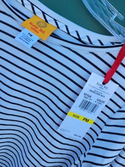 Ruby Rd.Embroidered Stripe Boat Neck 3/4 Sleeve Poppy Top size medium &Ku3