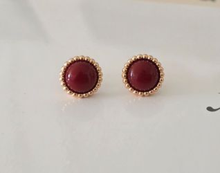 VCA 18k Rose Gold Plated Burgundy Bubble Round Stud Earrings