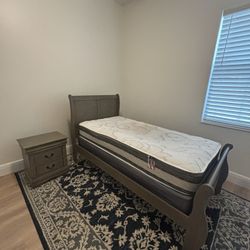 Twin Solid Wood Bed With Night Stand , Mattress And Box Spring 