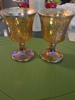 2 Colony Glass Harvest Carnival Amber Grape Water Goblets