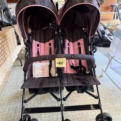 Volgo Twin Umbrella Stroller in Pink, Lightweight Double Stroller for Infant & Toddler, Compact Easy Fold, Large Storage Basket, Large and Adjustable 