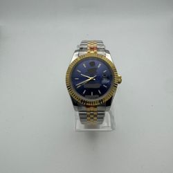 Two-Tone Watch with Blue Dial and Gold Bezel