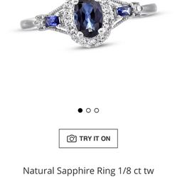 Natural Sapphire Ring 1/8 ct tw Diamonds 10K White Gold