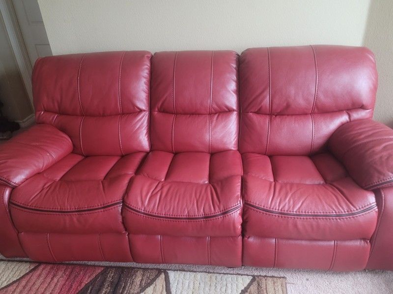 Red Recliners Sofa Love Seat, Reclines Back And Feet