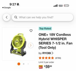Ryobi ONE+ 18V Cordless Hybrid Fan 7.5 in.