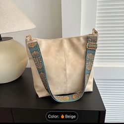PU Leather Shoulder Bags for Women with Adjustable Guitar Strap Vintage Tote Bag Hobo Purse Vegan Handbag