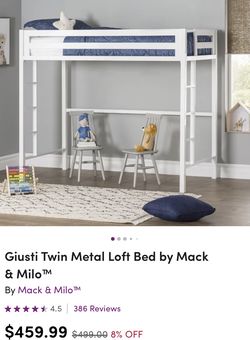Giusti Twin Metal Loft Bed by Mack Milo. 65 x 42 x 79 . New