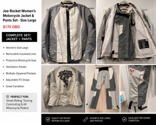 Women’s Joe Rocket Motorcycle Jacket & Pants Set – White/Gray – Size Large