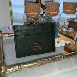 TORY BURCH LEATHER CARD CASE DARK GREEN NEW