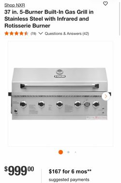 Shop NXR 37 in. 5-Burner Built-In Gas Grill in Stainless Steel with Infrared and Rotisserie Burner