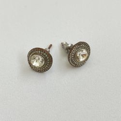 Vintage Silver Diamond Round Earrings