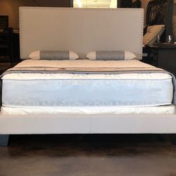Brand New Full Size Beige Nailhead Bed Frame With New Mattress/Fast Delivery 
