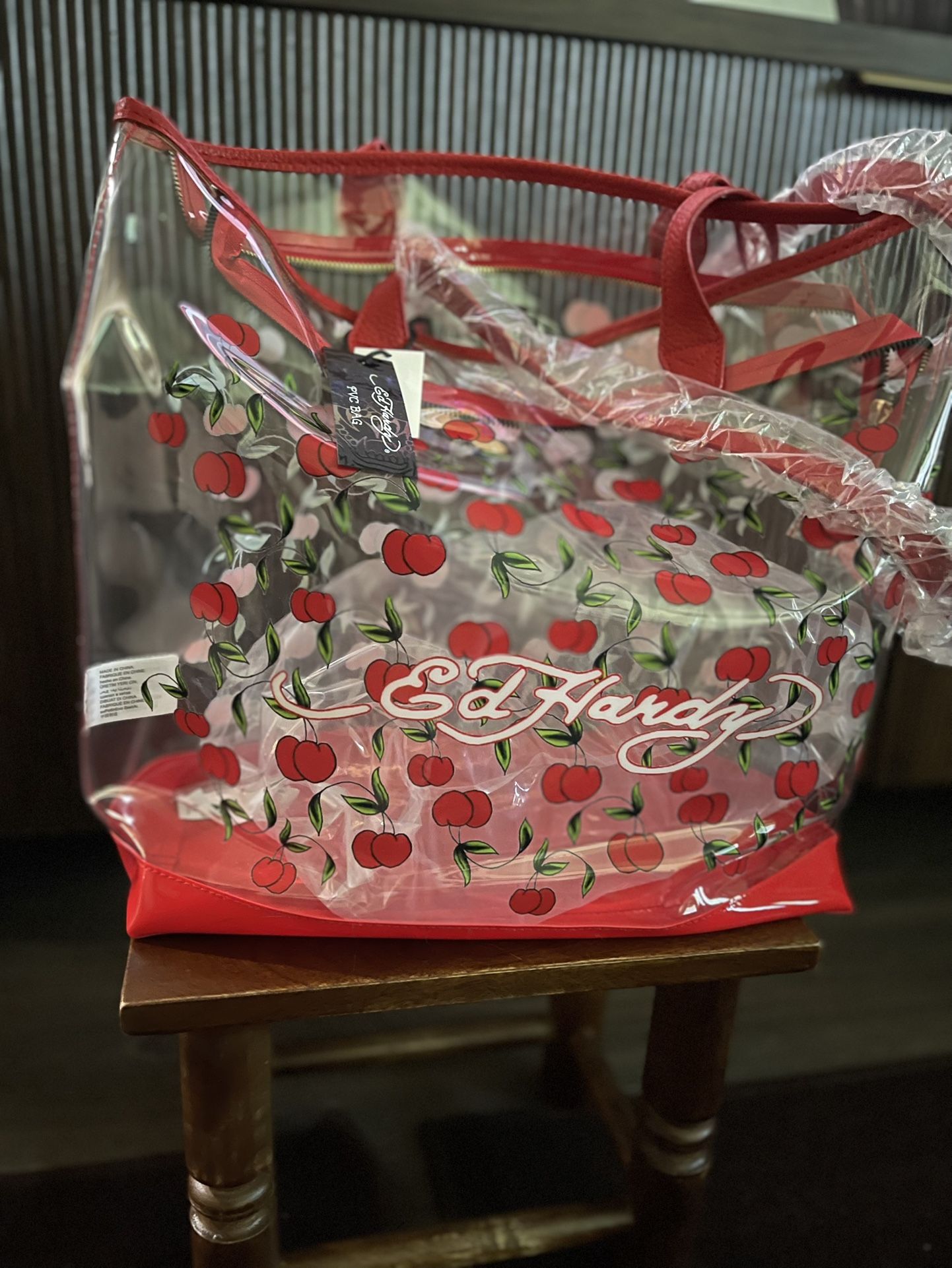 Ed Hardy Clear Tote Bag - Cherries