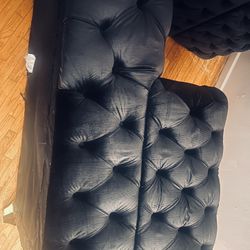 Black Velvet Tufted Sectional Sofa Priced to Sell