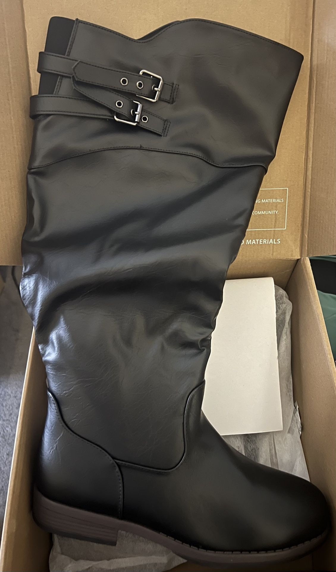 Brand New Black Leather Long Boots 9.5