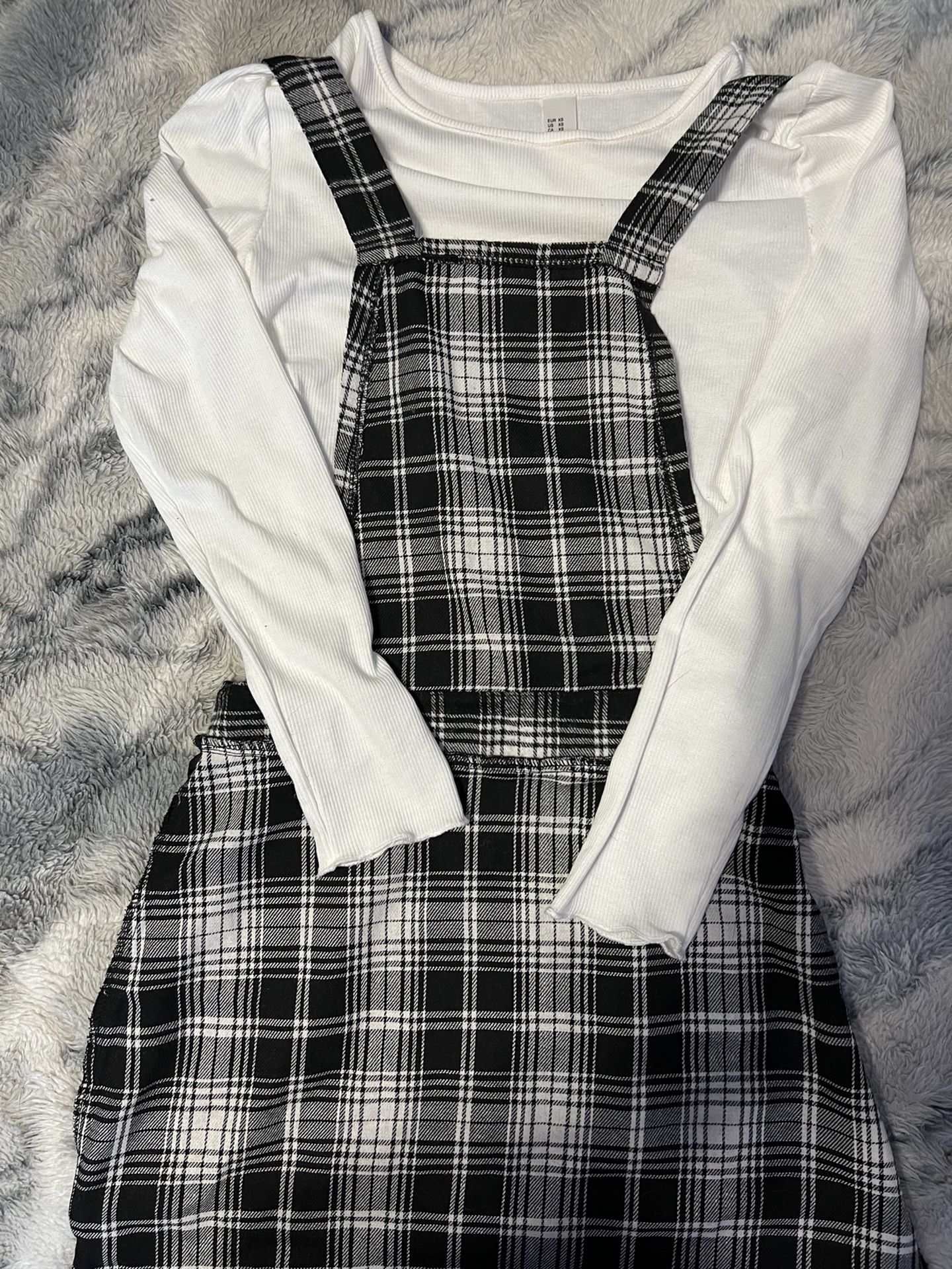 Plaid  Jumper with  White Long Sleeve Shirt Size X Small