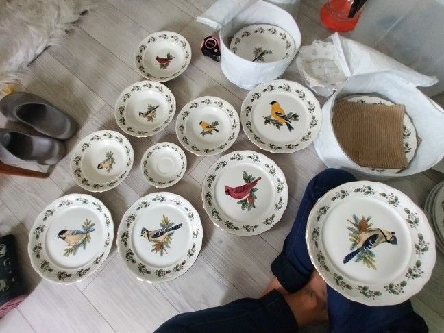 Everyday Gibson Songbird Holly Christmas China Set Of 8 +