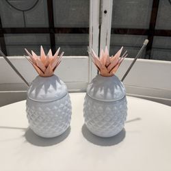 White and Pink Pineapple Tumbler with Stainless Steel Straw - Set of 2