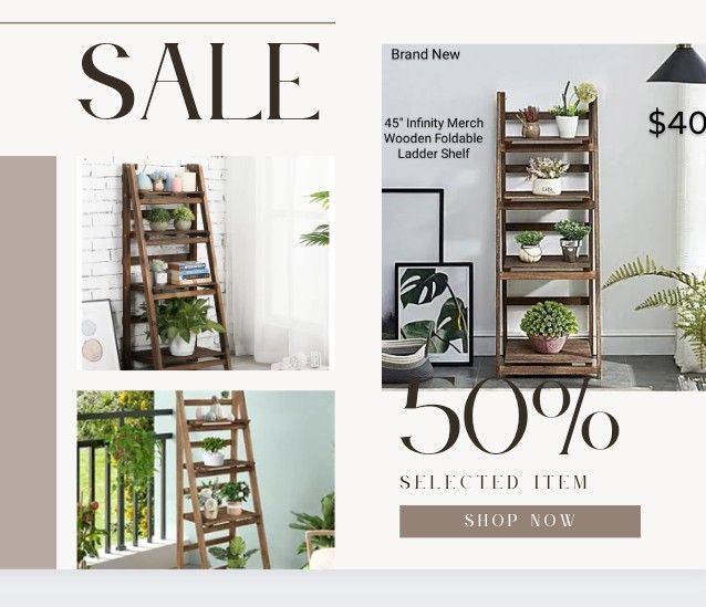 Brand New 45" Infinity Merch Wooden Foldable Ladder Shelf