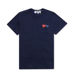 NEW Comme des Garcons PLAY Women's “Double Hearts” T-Shirt - Navy SzL