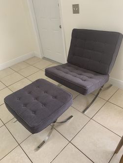 Barcelona Chair And Ottoman With BRAND NEW Upholstery