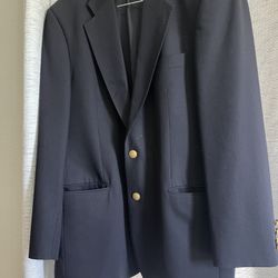 Marks & Spencer Navy Travel Blazer 40R Gold Buttons British Classic PERFECT Condition 
