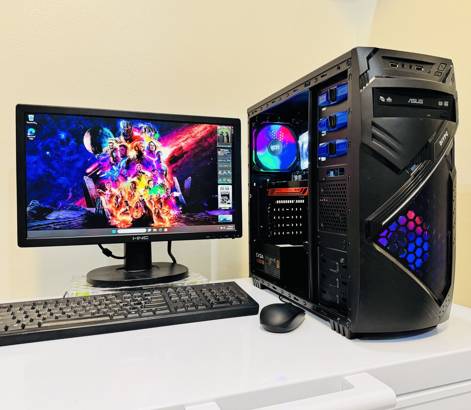 DELL Starter Gaming PC 4 Core I5 @ 3,3 GHz. GPU AMD HD 5770. 128GB SSD / 1T HDD, 8GB RAM. WIFI..  USB 3.. 500W PSU.  20” Monit/Keyb,Mouse. Win11P