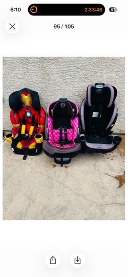 3 Kids Car Seats Bundle – Iron Man, Minnie Mouse & Evenflo