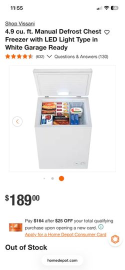 Vissani 4.9 cu. ft. Manual Defrost Chest Freezer
