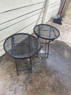 Set of 2 Black Metal Mesh Patio Side Tables