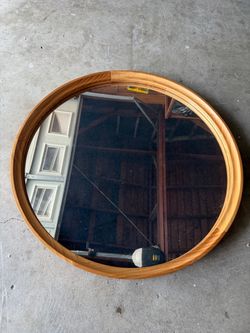 Round Wall Mirror with Wood Frame