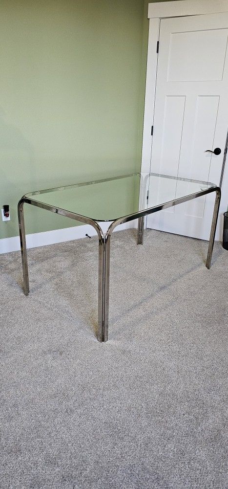 Ikea Glass Top Chrome Dining Table 31 1/2" X 55"  SEATS 6