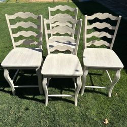 Wood Bar Stools-Set of 4-Like New-Antique White