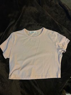Three tops size L, light pink, light brow , white whit red lines