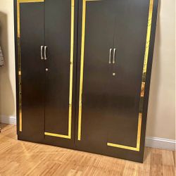 Modern 4-Door Wardrobe (Expresso/Blakish & Gold)