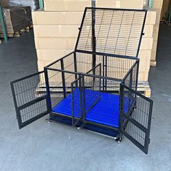 (Brand New) $190 Folding Heavy Duty Dog Cage 41x31x34” Double-Door Stackable Kennel w/ Divider, Plastic Tray