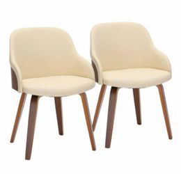 Bacci Cream Faux Leather and Walnut Wood Dining/Accent Chair (Set of 2)