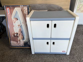 Vintage Fisher Price Blue And White Changing Table And Cabinet / Dresser