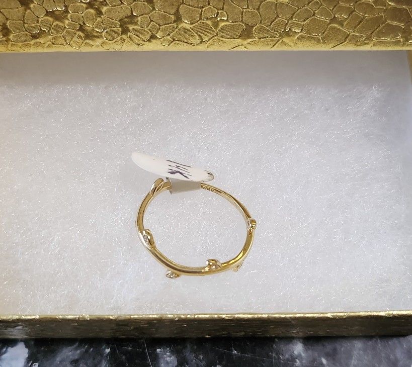 beautiful leaf ring with white stones new real solid 14k gold