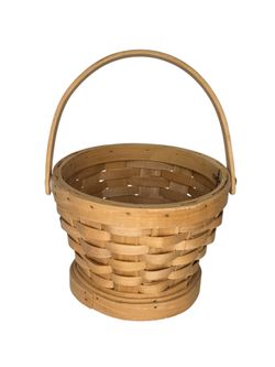 Natural Tan Handwoven Wooden Basket with Handle