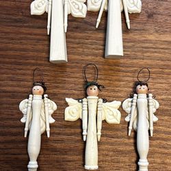 5 Wooden Christmas Angel Ornaments