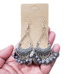Silver Toned Chandelier Earrings Gray Accents