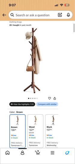 Brown Wooden Freestanding Coat Rack