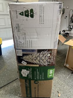 7.5 ft Pre-Lit Flocked Christmas Tree – Warm White LED Lights (New)
