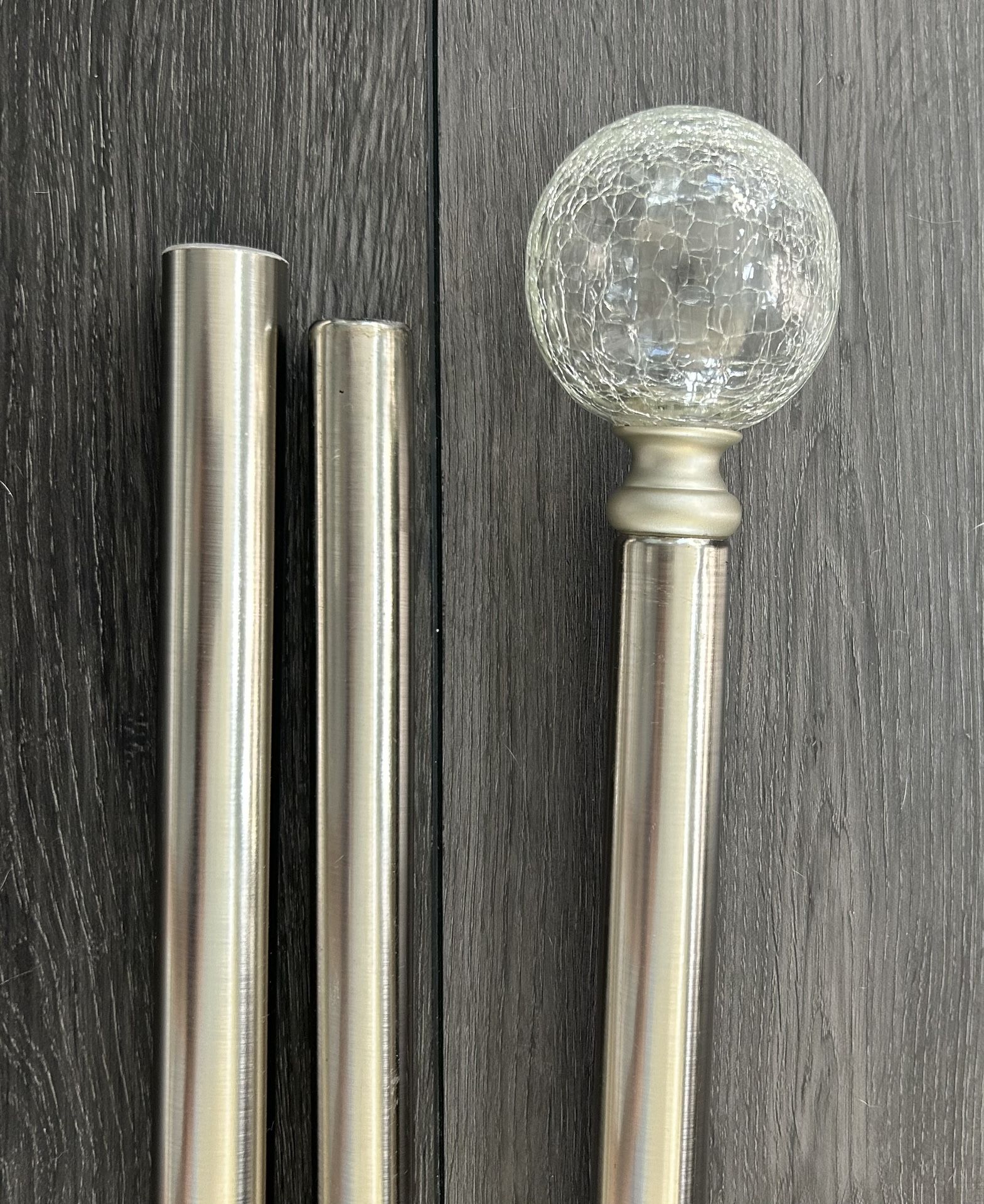 Restoration Hardware CURTAIN ROD & FINIALS, silver chrome CUT GLASS CRYSTAL? Up to 114”long