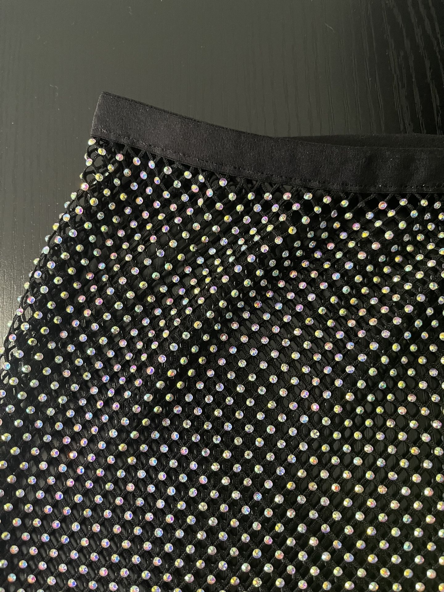 Black Mesh Rhinestone Mini Skirt – Festival or Party Wear