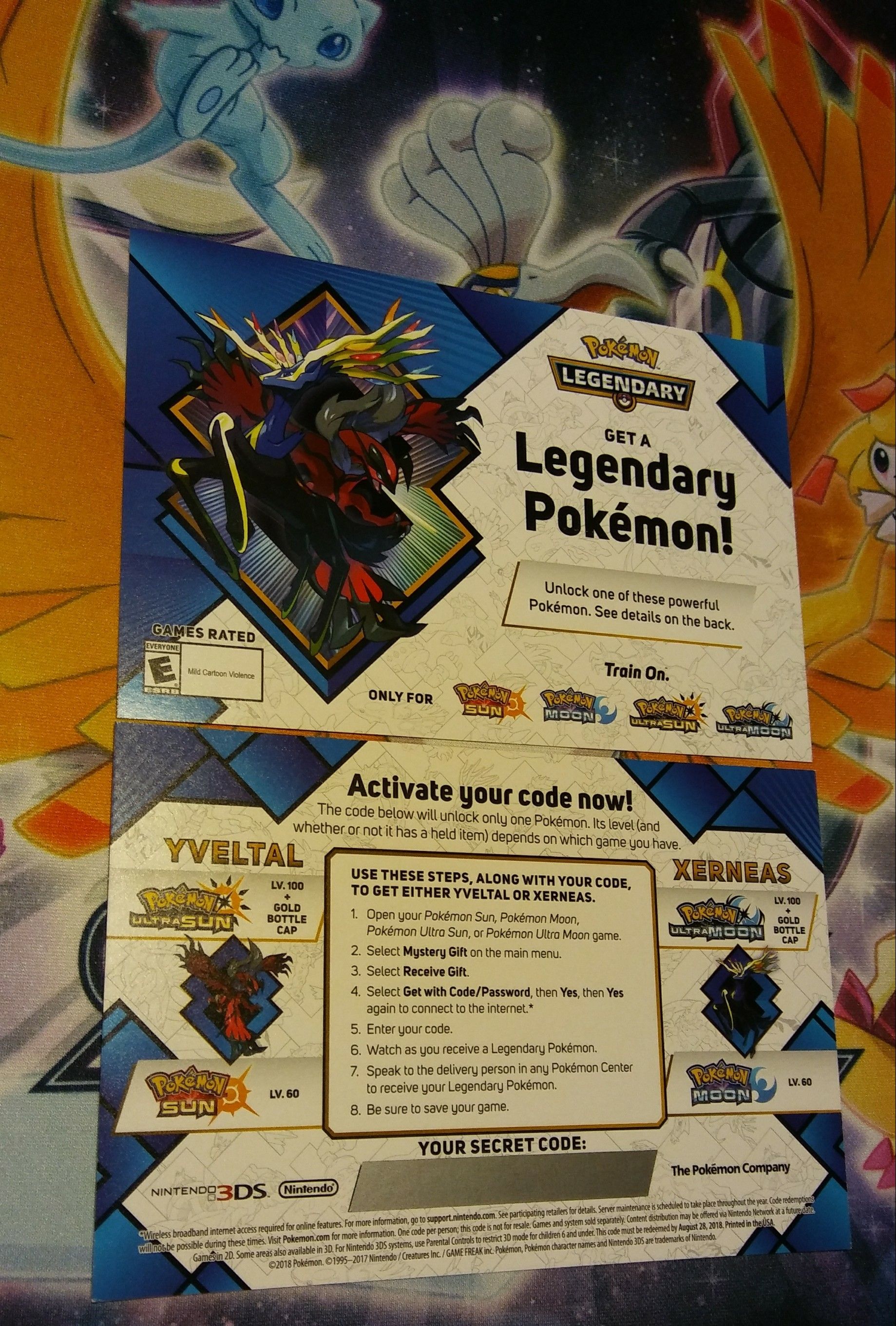 Nintendo 3DS Pokemon SM & USUM Xerneas Yveltal GameStop Exclusive Code Card