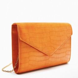 Zara Orange Crocodile Embossed Clutch 