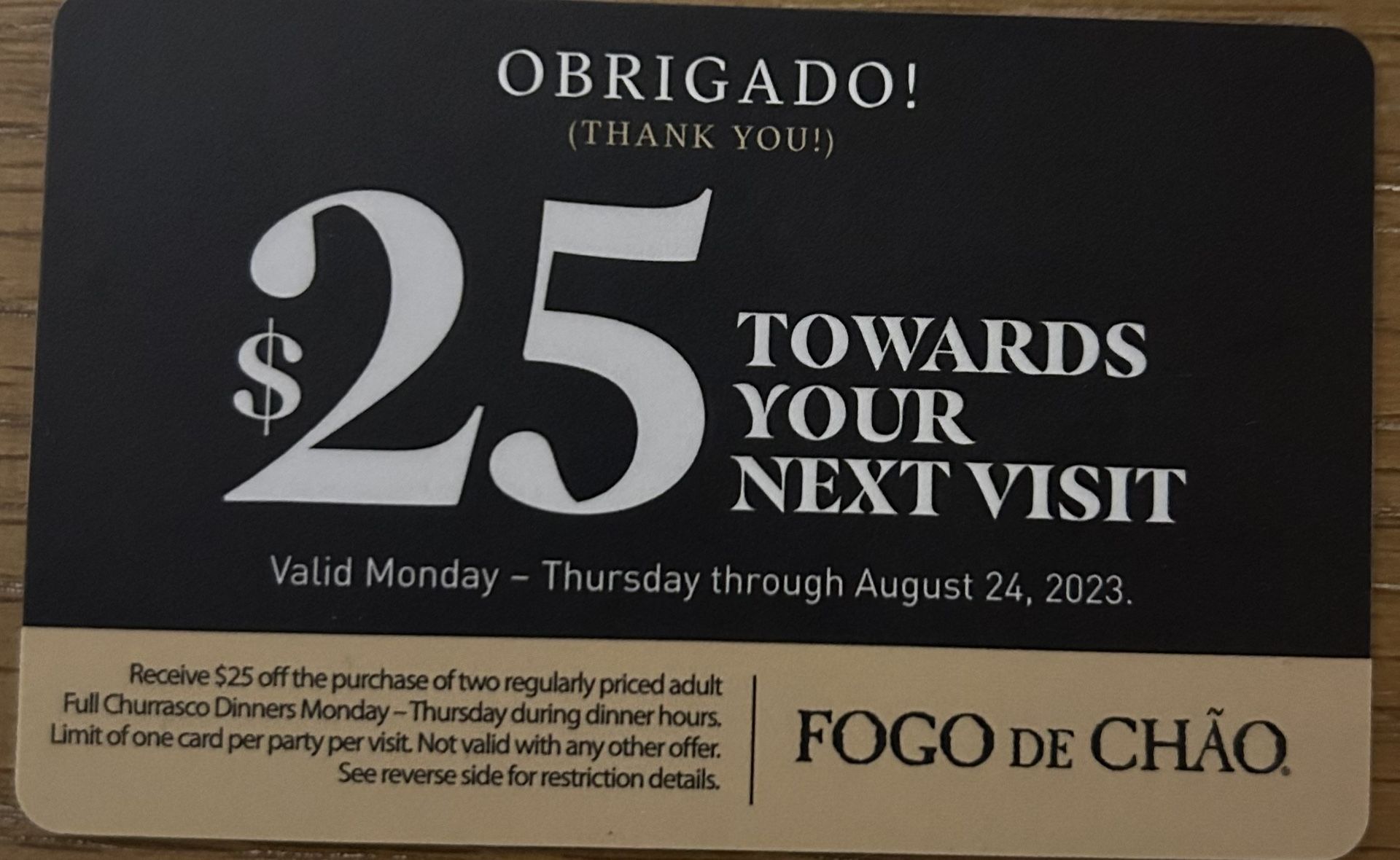 Fogo de Chao Discount/coupon Cards